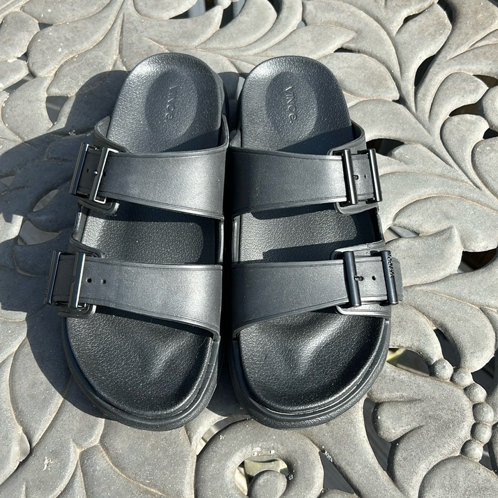 Vince Women’s Jady Black Buckles Slide Sandels